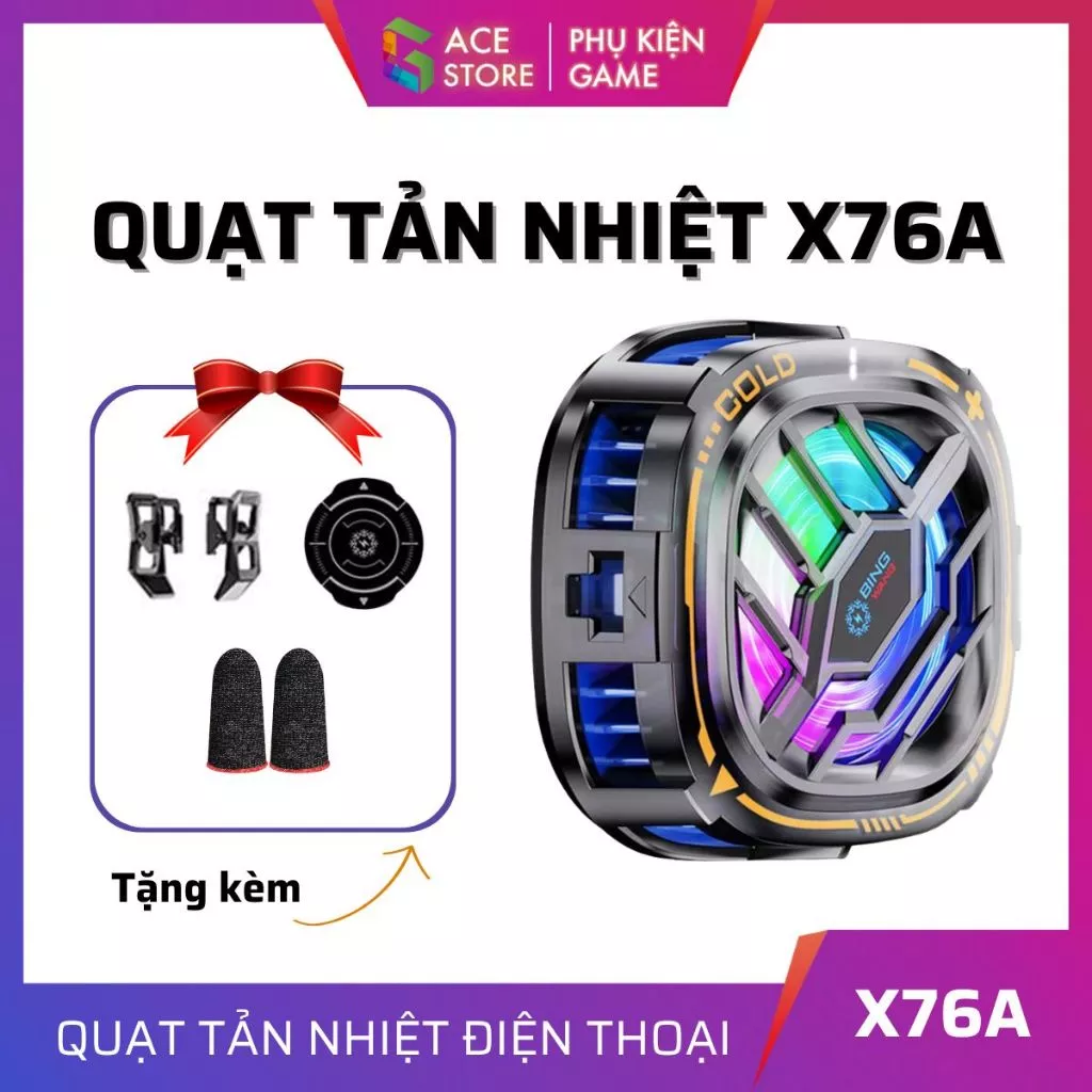 Quạt tản nhiệt điện thoại X76 X76A sò lạnh từ tính (tặng kèm ngàm kẹp) Led RGB Gaming màn hình hiển thị nhiệt độ