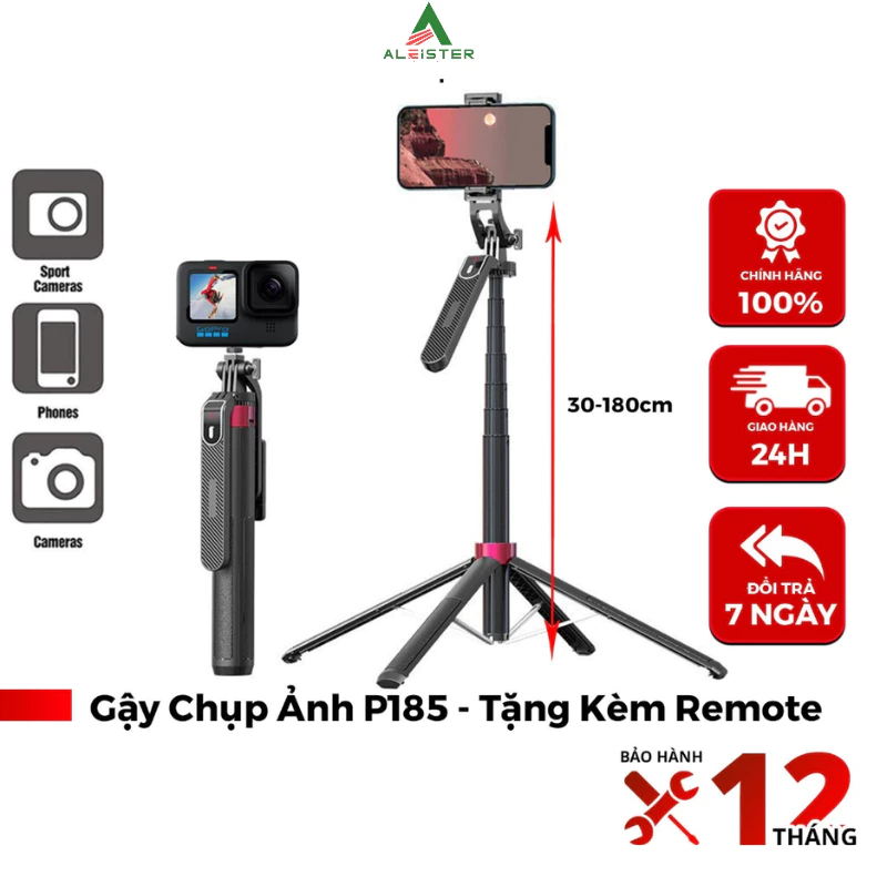 Gậy Chụp Ảnh 4 Chân P185 Cao 1.8m Có Remote Sạc Pin Chính Hãng