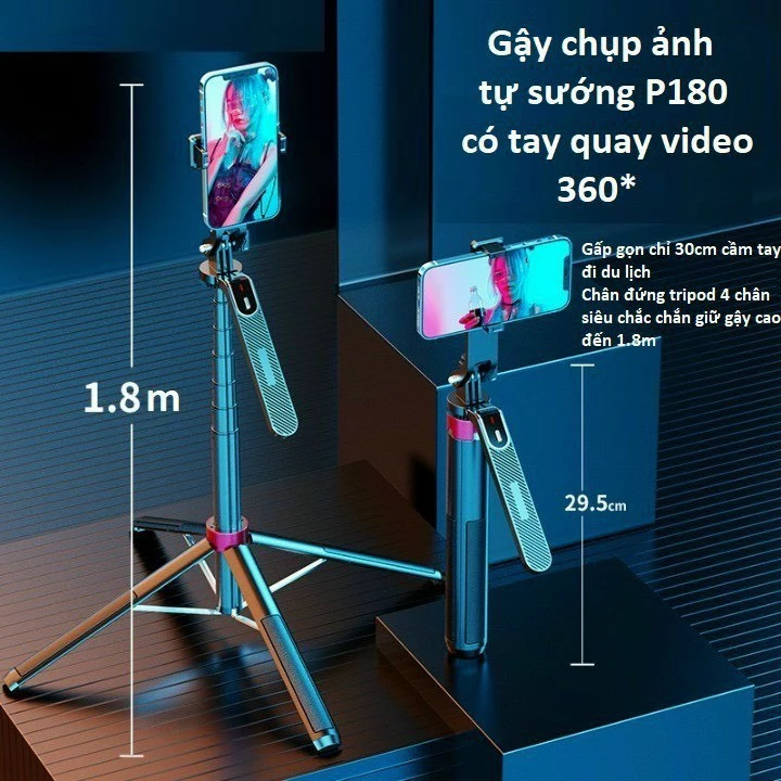 Gậy Chụp Ảnh 4 Chân P185 Cao 1.8m Có Remote Sạc Pin Chính Hãng - Image 2