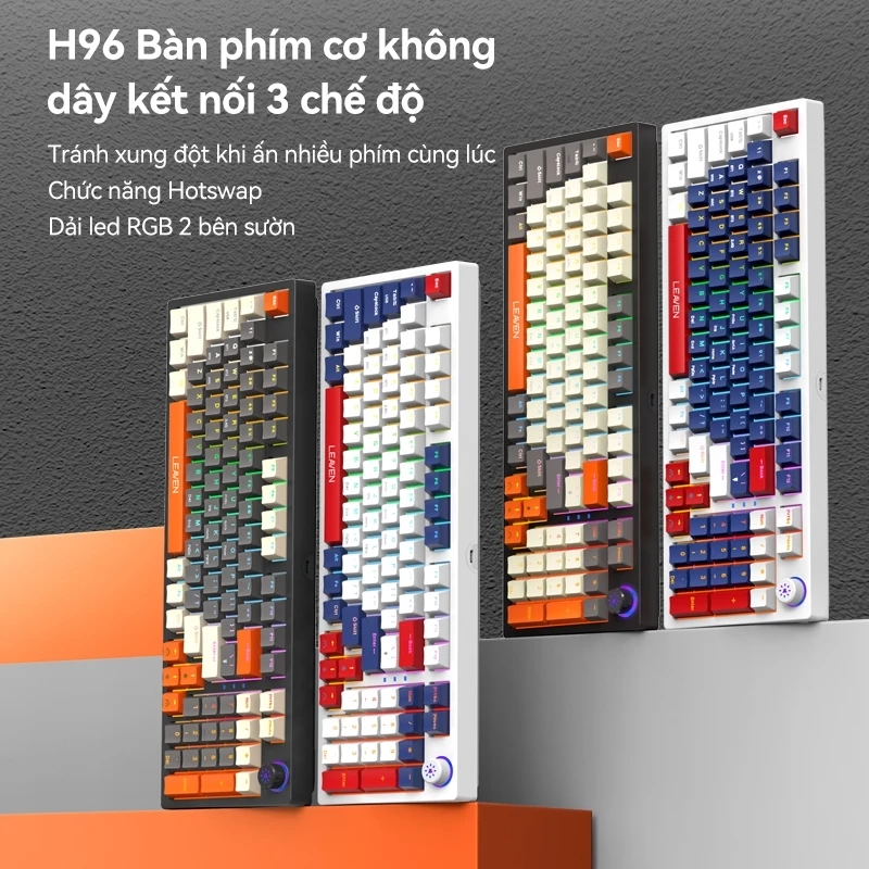 Bàn phím cơ không dây bluetooth K108 Full Size 108 phím - Kết nối 3 chế độ - Led Rainbow - Có hot-swap - Màn hình TFT