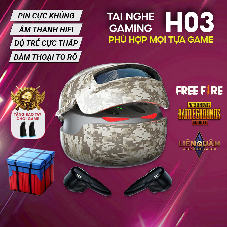 Tai nghe bluetooth gaming tws H03 tai nghe không dây chơi game nhét tai mũ 3 độ trễ cực thấp