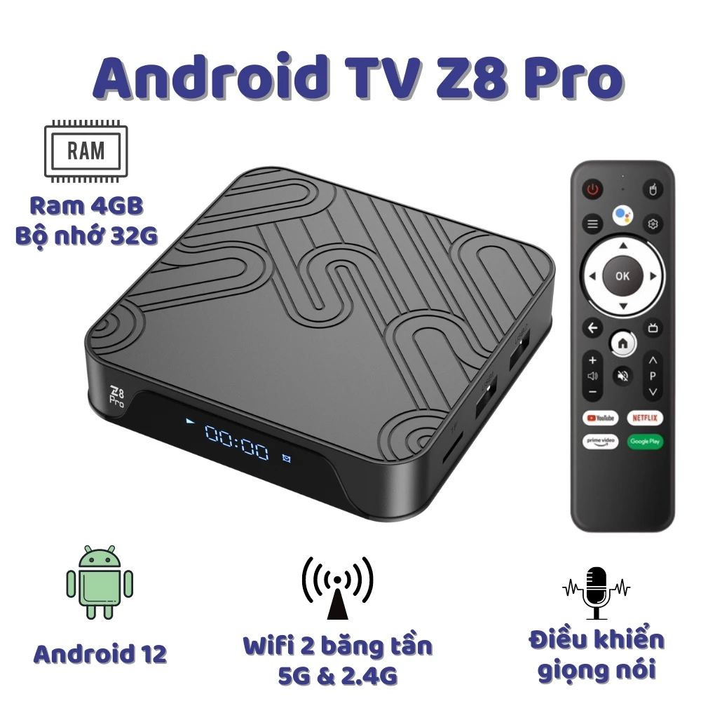 Android tivi box Magicsee Z8 pro 2024 - Android 12, Dual Wifi 2.4 và 5Ghz - Kèm khiển giọng nói