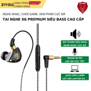 Tai Nghe Nhét Tai ZIYOU X6 Premium, Chống Ồn Cực Tốt, Âm Thanh Super Bass, Tích Hợp Mic Chơi Game