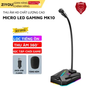Micro Máy Tính, Laptop MK10 LED RGB Thu Âm Chống Nhiễu Kết Nối Jack USB Hoặc 3.5mm Dùng Live Stream