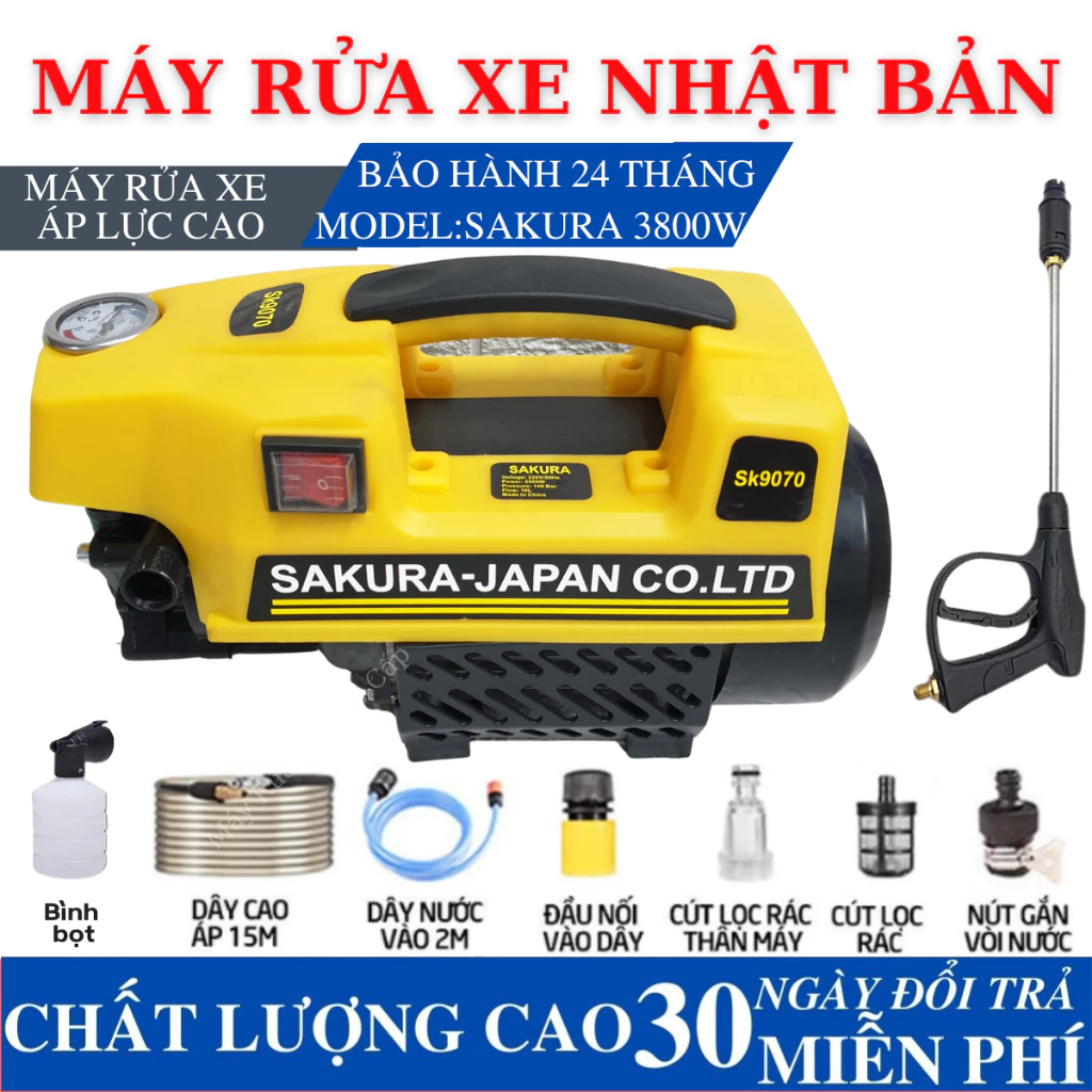 Máy Rửa Xe Sakura 3800W Cao Cấp - Lõi Đồng 100% Siêu Bền