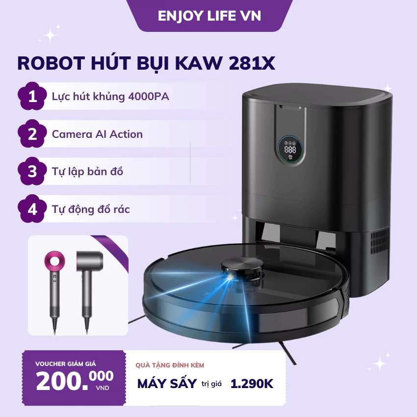 Robot Hút Bụi KAW 3200Pa Cao Cấp - Sạch Sâu, Pin Khủng, Bảo Hành 12 Tháng