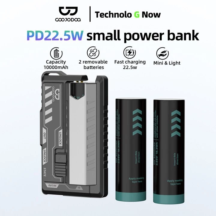 GOOJODOQ 22.5w 10000Mah Sạc dự phòng di động Hai pin Mecha Style Nhẹ Typc-C / Light-ning Power Bank