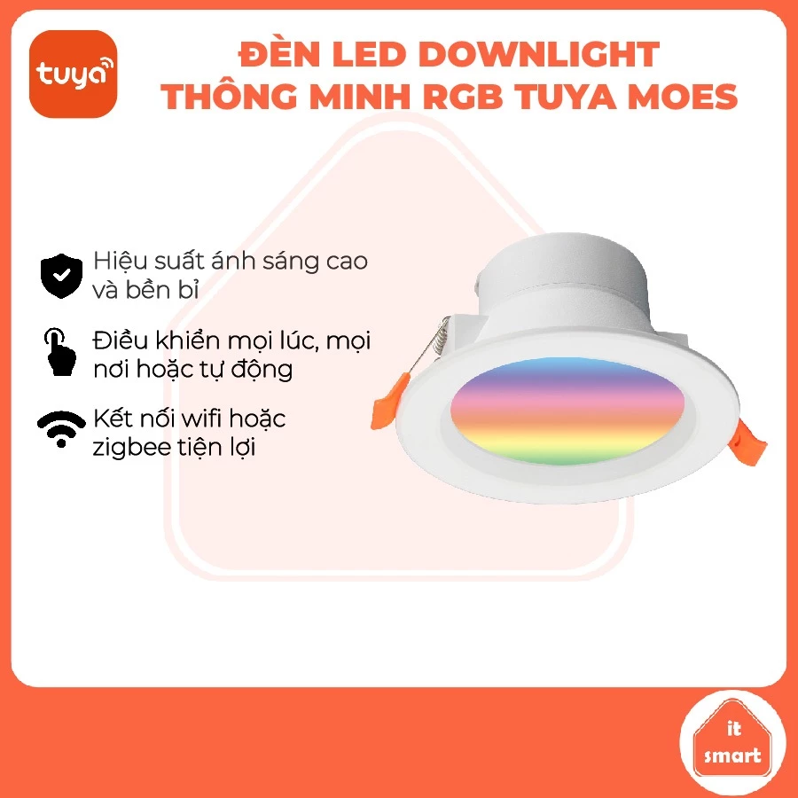 Đèn downlight thông minh Tuya Moes 7-10W, 16 triệu màu, kết nối zigbee