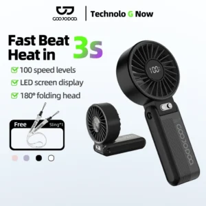 Quạt mini mạnh mẽ thế hệ thứ hai mới của Goojodoq cầm tay gấp 180° có 100 mức độ