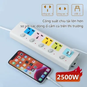 Alternative view of Ổ Cắm METIS 2500W Chống Giật: Dây 4m, 2 Cổng USB Cao Cấp