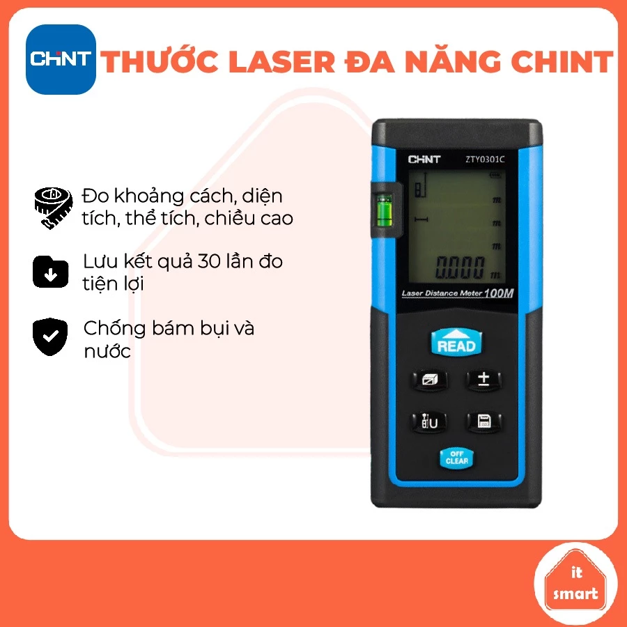 Thước laser Chint đo khoảng cách chính xác, tức thì, đo diện tích, chiều dài, thể tích