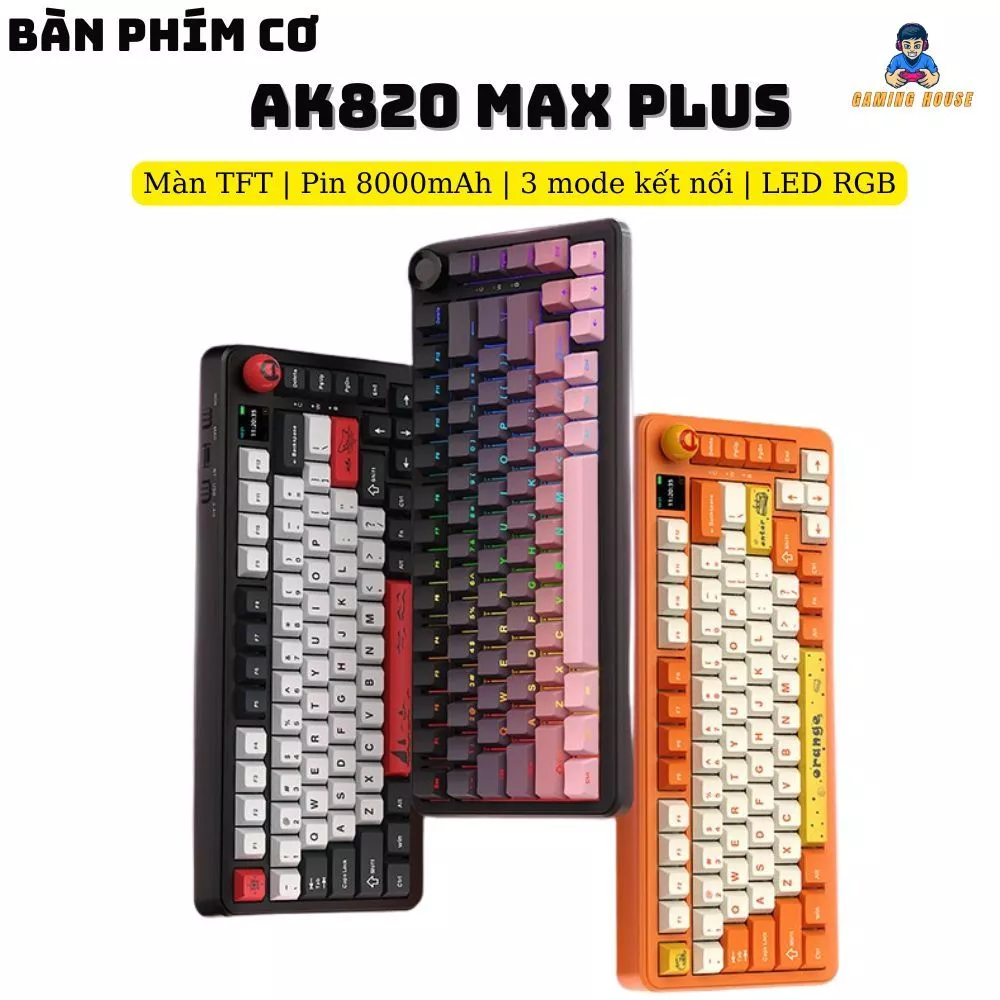 Bàn phím cơ không dây AJAZZ AK820 MAX PLUS - 3 mode kết nối - Led RGB - Màn hình TFT - Pin 8000mAh