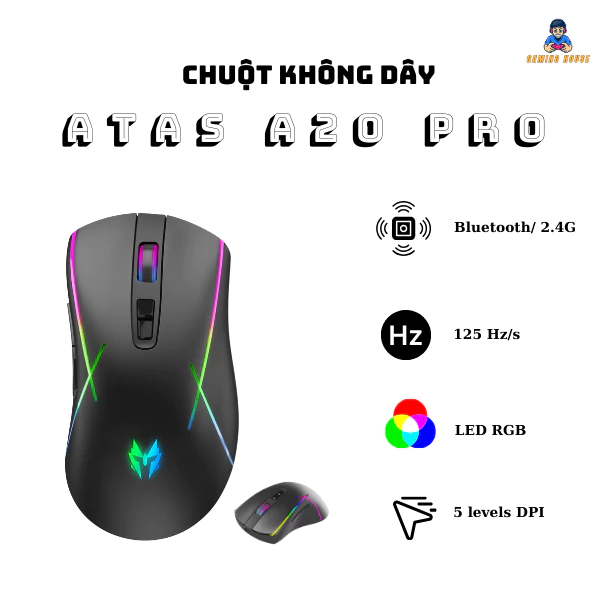 Chuột gaming không dây ATAS A20 - LED RGB - Kết nối Wireless - Huano Switch - Chip S203