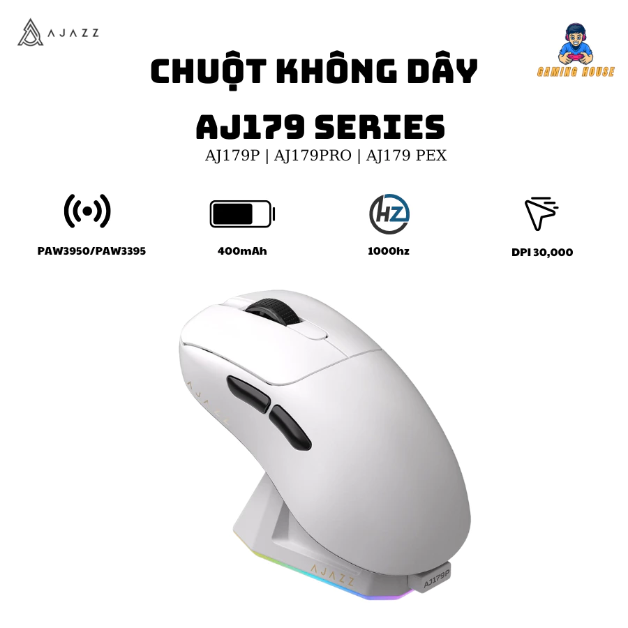 Chuột không dây AJAZZ AJ179 Series -3 mode kết nối - Paw3395 - DPI 30000 - APP tùy chỉnh