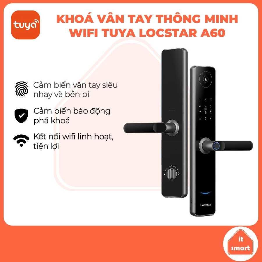 Khoá thông minh Tuya Locstar A60 hỗ trợ wifi, khoá vân tay, khoá điều khiển từ xa, chống phá khoá