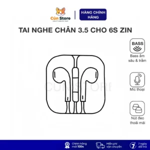 Tai nghe có dây Jack 3.5mm cho 6s, Laptop zin bóc máy | Bảo hành 12 tháng