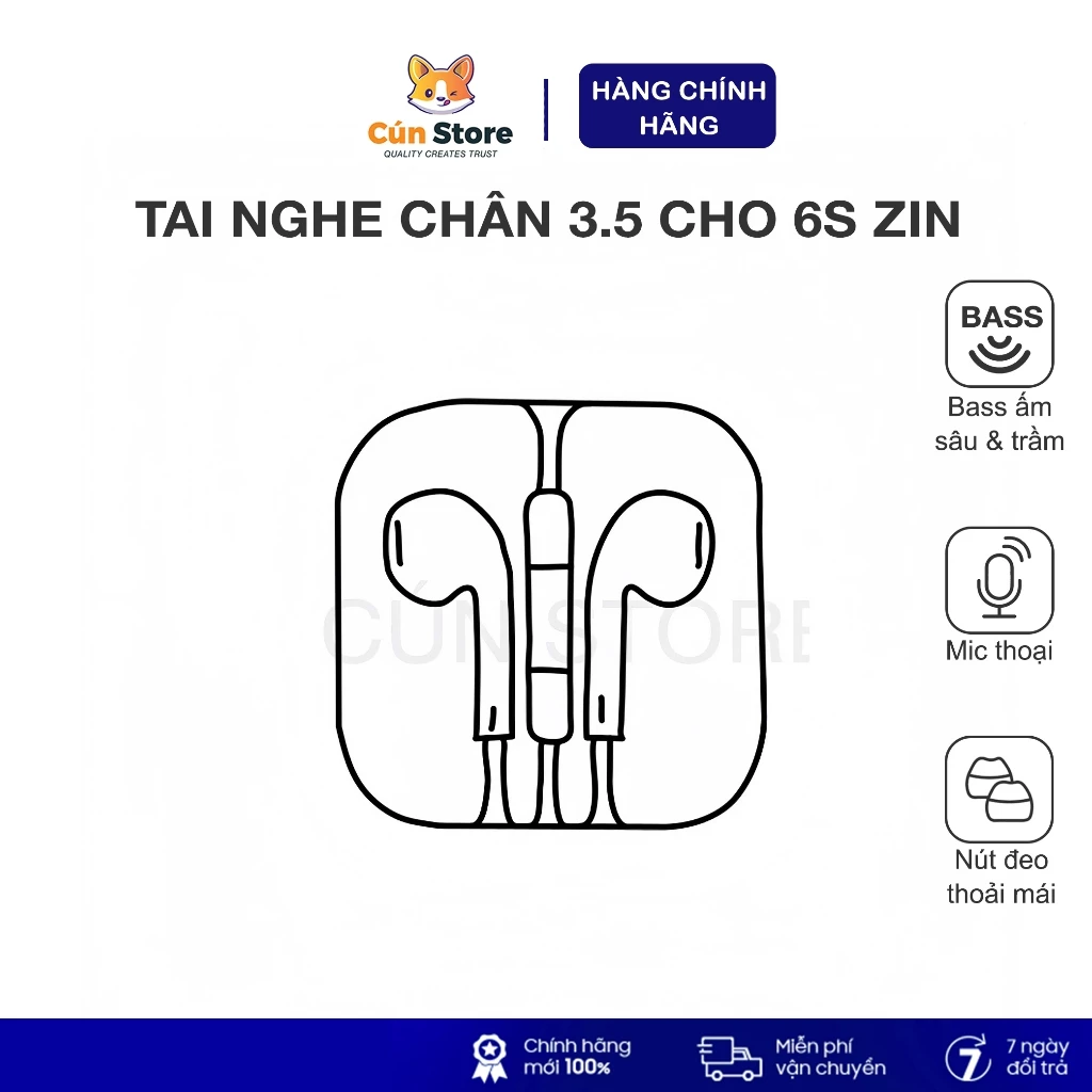 Tai nghe có dây Jack 3.5mm cho 6s, Laptop zin bóc máy | Bảo hành 12 tháng