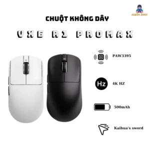 Chuột không dây gaming VXE R1 Pro Max - PAW3395 - 4k HZ Polling rate - Kaihua's sword - 500mAh