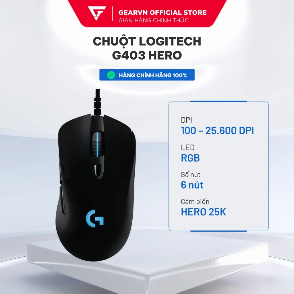 Chuột Logitech G403 HERO cảm biến HERO 25K DPI 100 – 25.600 DPI