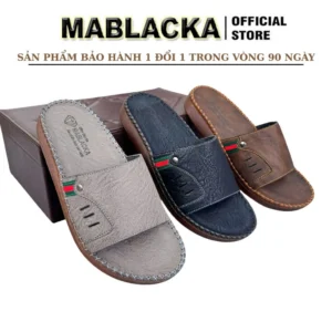 Dép da nam quai ngang đẹp đế cao 3cm,khâu đế toàn bộ - D104