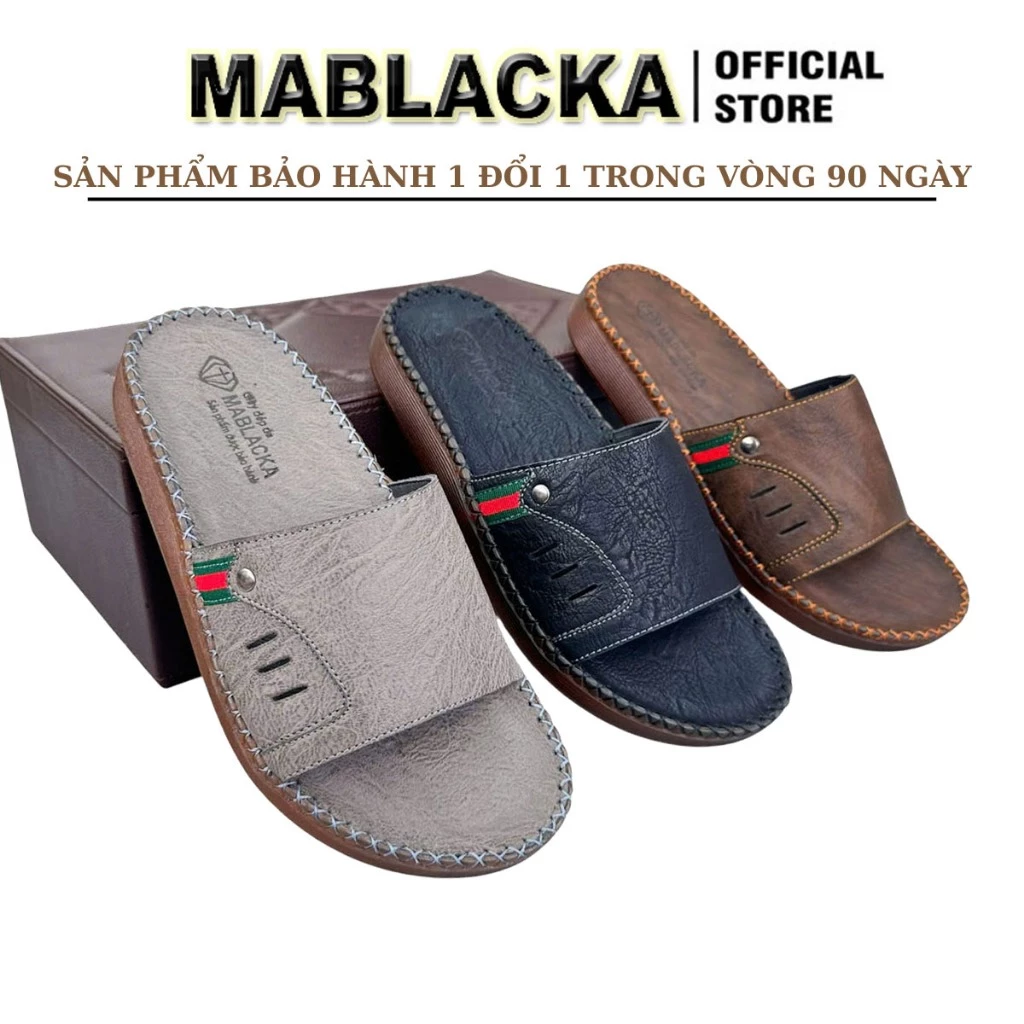 Dép da nam quai ngang đẹp đế cao 3cm,khâu đế toàn bộ - D104