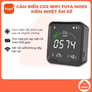 Cảm biến CO2 thông minh wifi Tuya Moes độ nhạy cao, tích hợp nhiệt ẩm kế