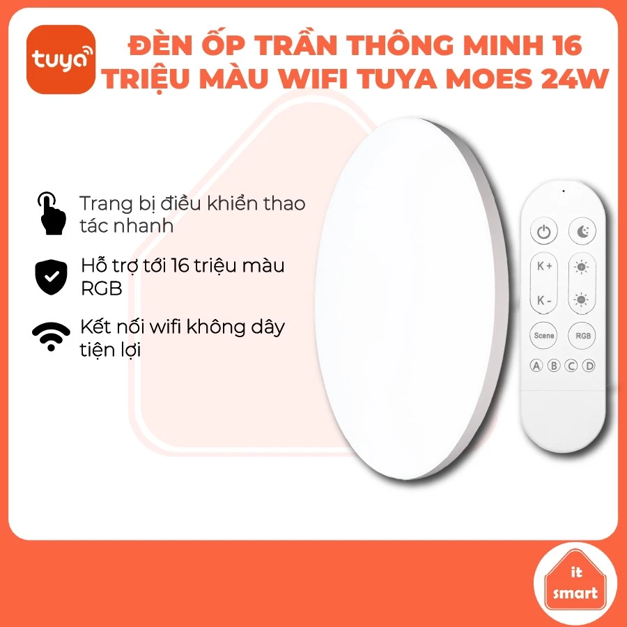 Đèn ốp trần thông minh Tuya Moes wifi 24W 16 triệu màu điều khiển từ xa