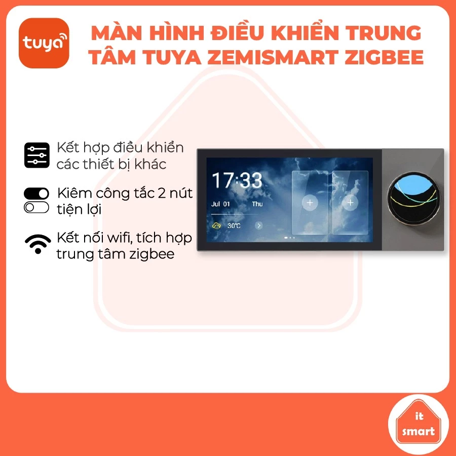 Màn hình kiêm bộ điều khiển trung tâm zigbee Tuya Zemismart, tích hợp công tắc, điều khiển đa năng