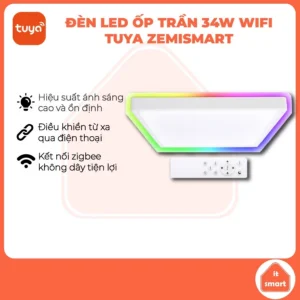 Đèn ốp trần thông minh wifi Tuya Zemismart 2 lớp đèn 34W, đèn nền 16 triệu màu RGB