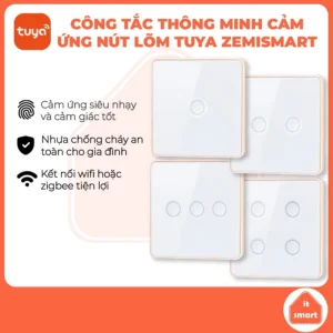 Công tắc thông minh nút lõm Tuya Zemismart Dent viền vàng, điều khiển giọng nói
