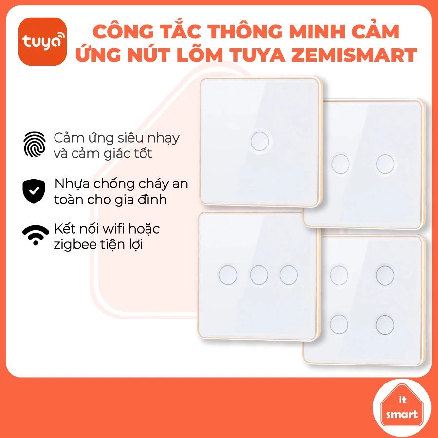 Công tắc thông minh nút lõm Tuya Zemismart Dent viền vàng, điều khiển giọng nói