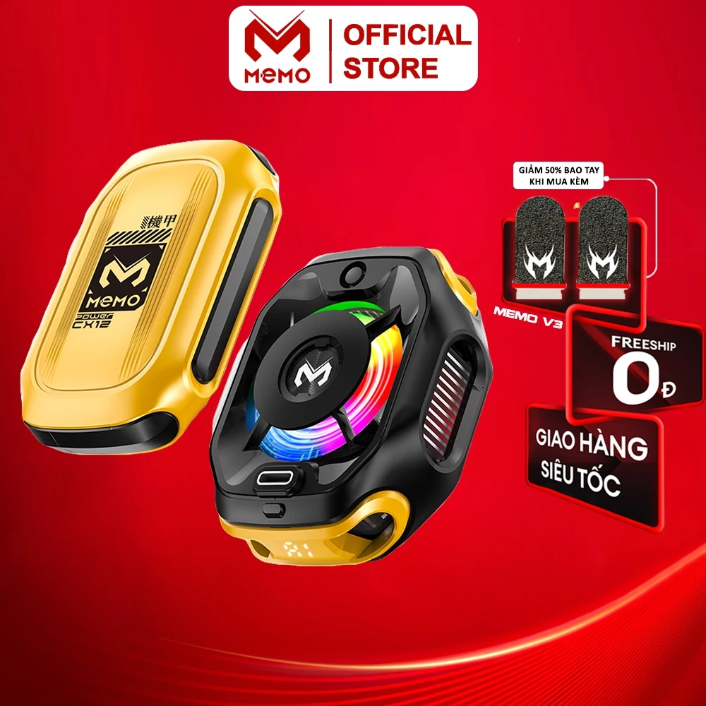 Sò lạnh tản nhiệt MEMO CX12 Pro 2026 sử dụng pin làm lạnh sâu 2 chế độ AI đèn led màn hình tăng fps chơi game liên quân
