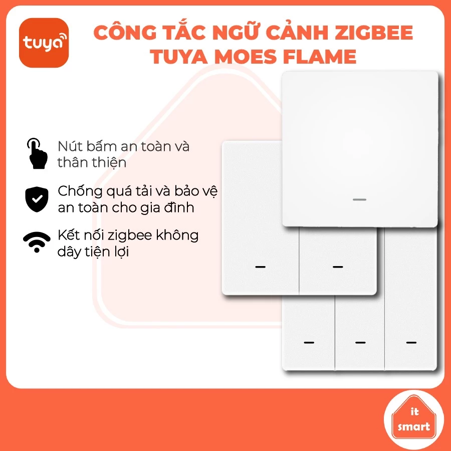 Công tắc ngữ cảnh zigbee Tuya Moes Flame, dùng pin, điều khiển linh hoạt, tạo kịch bản