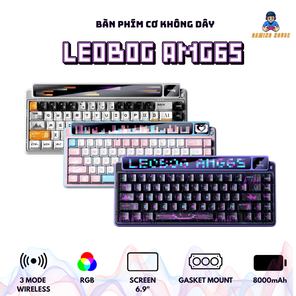 Bàn phím cơ không dây LEOBOG AMG65 - Màn hình LED 6.9' - 3 mode kết nối - Màn TFT - Hotswapable - APP - Mạch xuôi