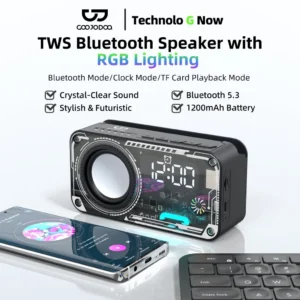 Loa báo thức không dây Bluetooth 5.3 GOOJODOQ Thiết kế kiểu dáng cơ học Màn hình LED hiển thị thời gian với đèn RGB