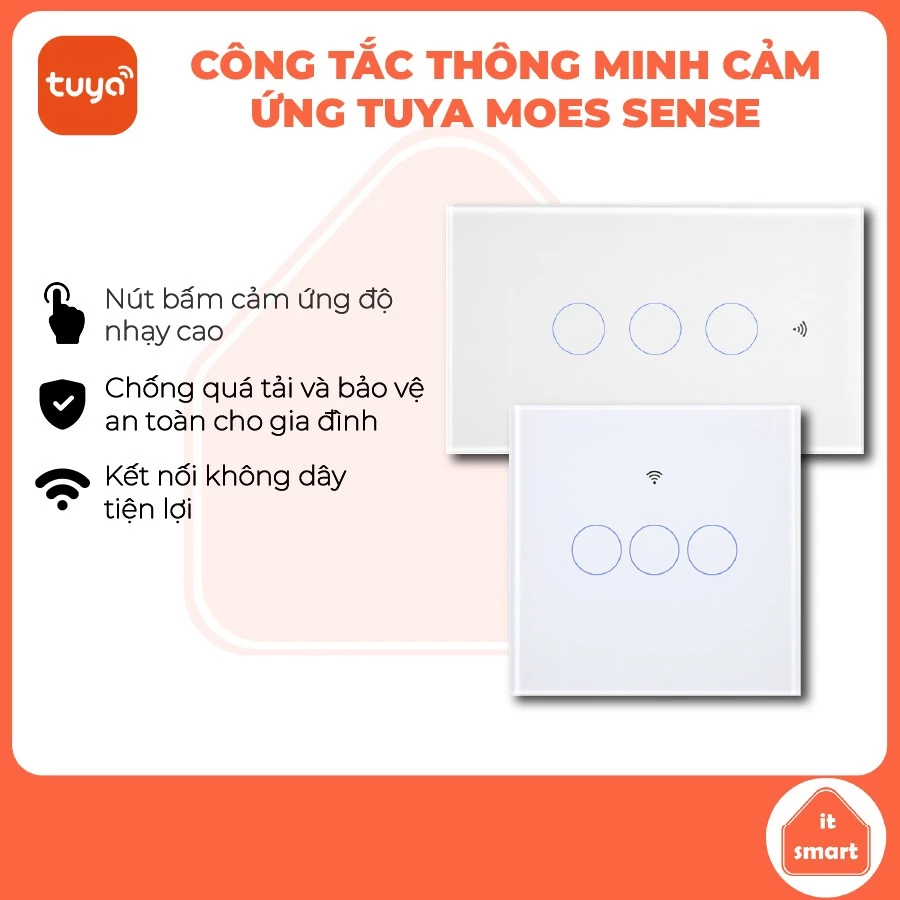 Công tắc thông minh cảm ứng Tuya Moes Sense wifi matter/zigbee 1-4 nút, ra lệnh bằng giọng nói