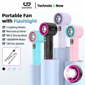 Quạt turbo đa chức năng tốc độ cao Goojodoq tiếng ồn thấp kiểu Mecha có đèn pin LED, màn hình kỹ thuật số và móc treo