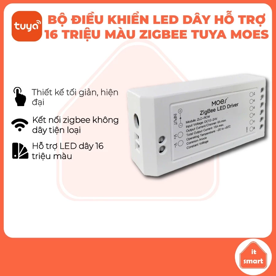LED driver Tuya Moes zigbee điều khiển đèn LED dây 16 triệu màu qua điện thoại, thông minh, hẹn giờ