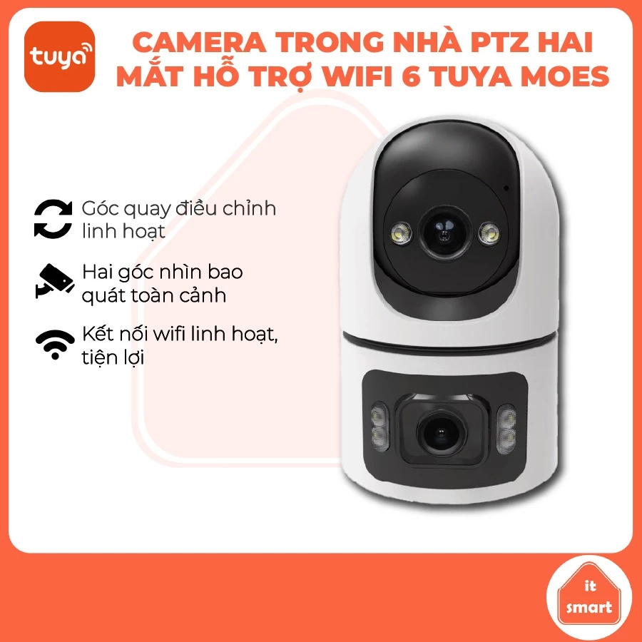 Camera Tuya Moes 2 Mắt Wifi Trong Nhà - Theo Dõi Chuyển Động, Cảnh Báo Đột Nhập