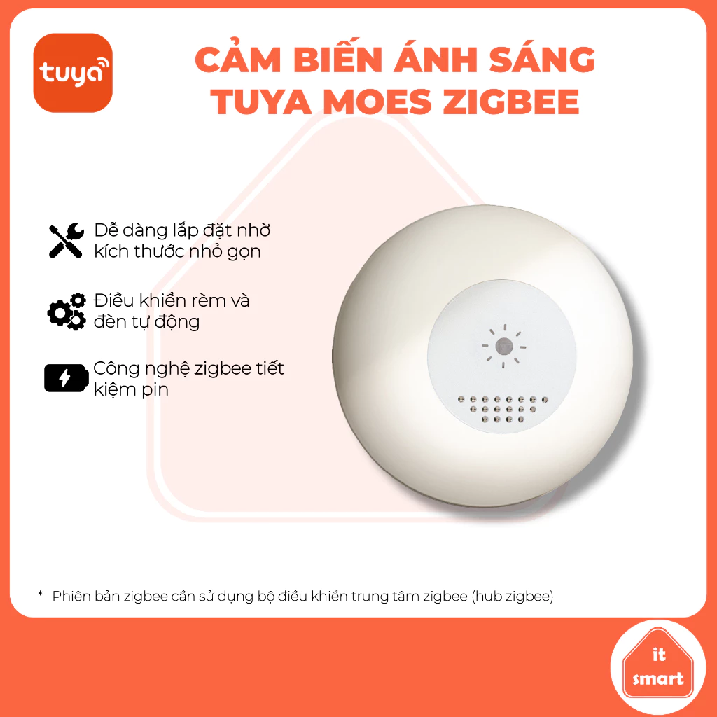 Cảm biến ánh sáng zigbee Tuya Moes, cài đặt tự động bật tắt đèn, đóng mở rèm