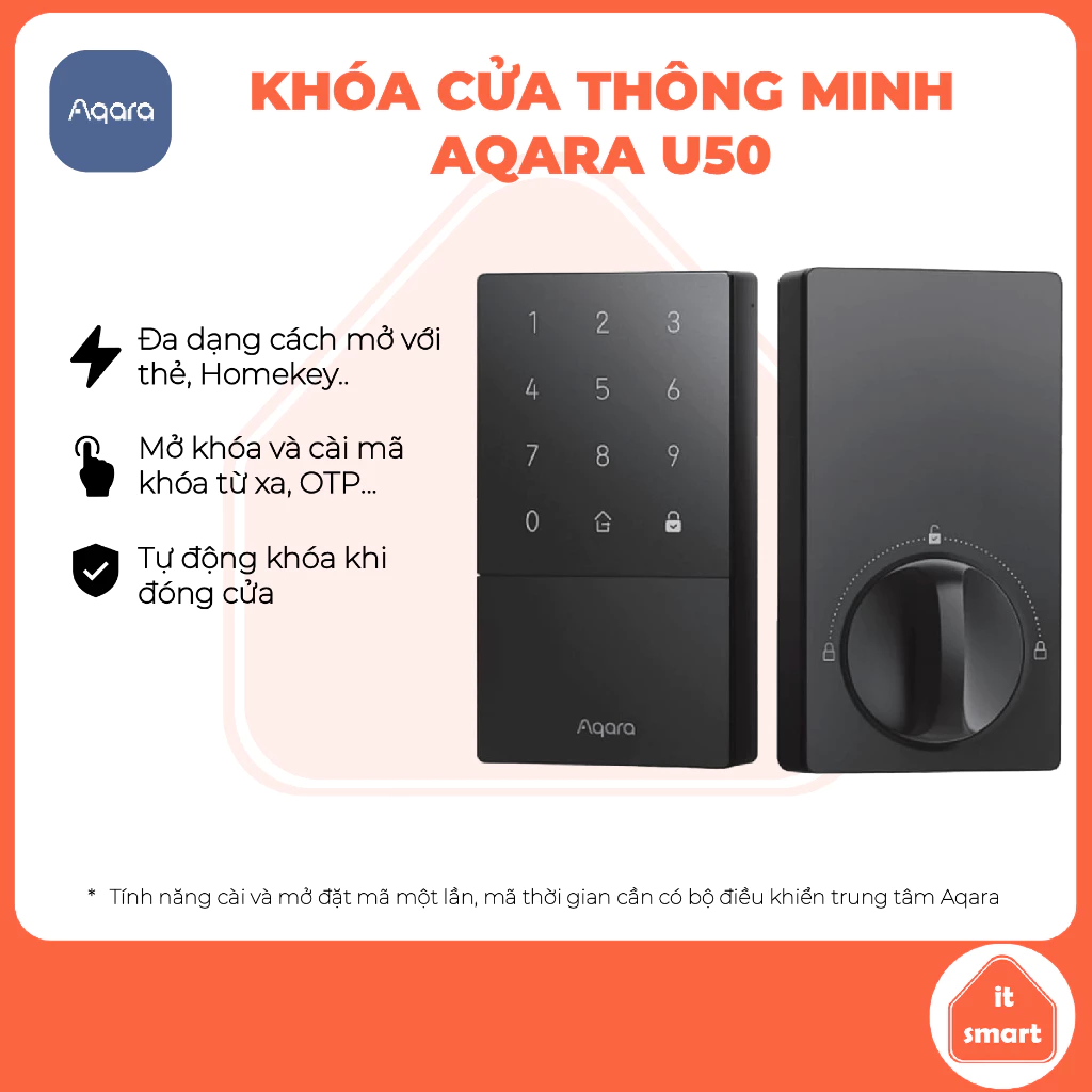 Khóa Aqara U50 thông minh, tương thích Matter, Apple Homekit, bảo mật tuyệt đối, chịu thời tiết