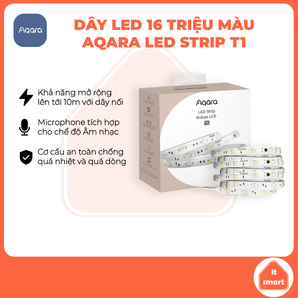 Đèn LED dây thông minh Aqara T1 hỗ trợ 16 triệu màu độc lập từng vùng, tương thích Apple Homekit