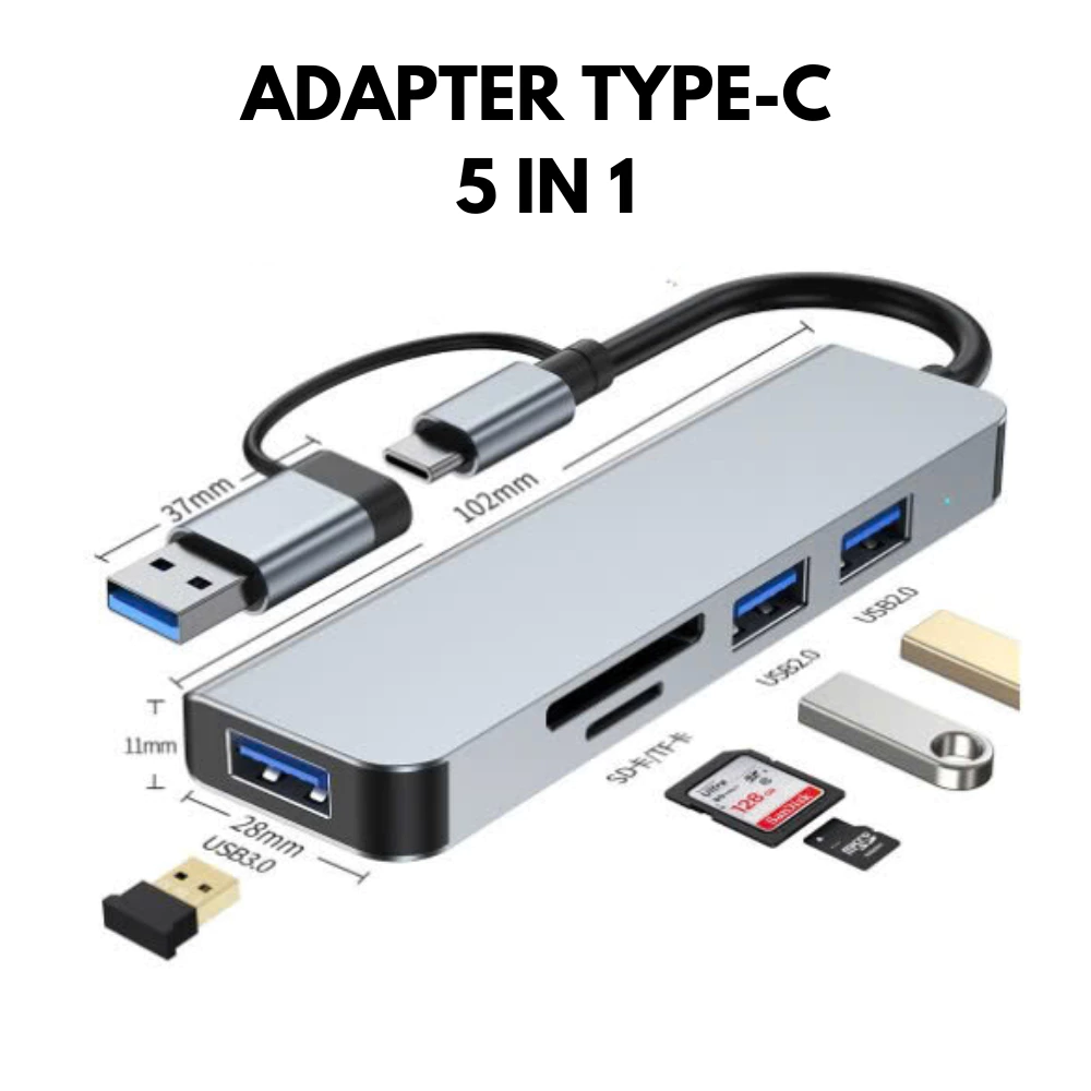 Hub chuyển đổi đã năng USB và TypeC - 5in1 - Hỗ trợ cổng USB 3.0 - Đầu đọc thẻ nhớ - Tốc độ cao