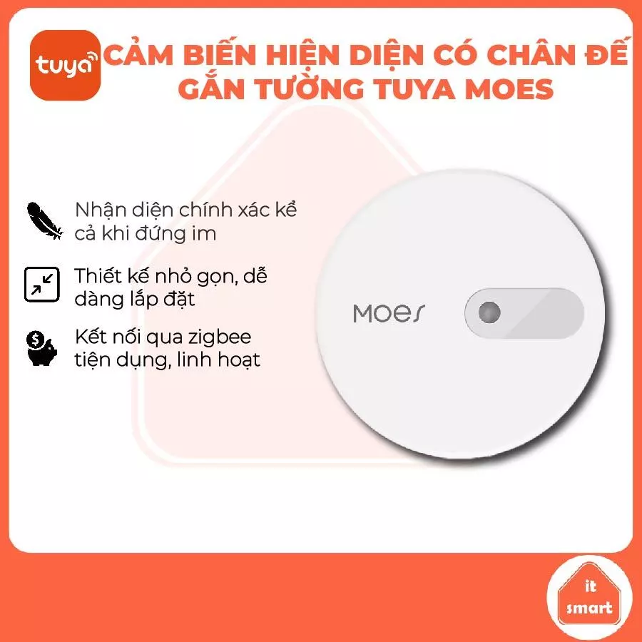 Cảm biến hiện diện Tuya Moes gắn tường, nhận diện kể cả khi ngồi im, tương đương Aqara FP1e