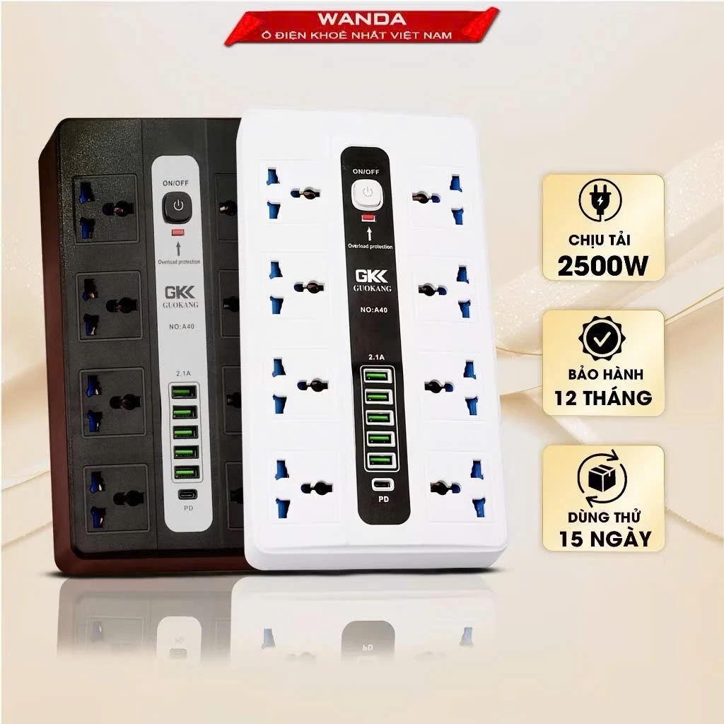 Ổ Cắm Điện WANDA 2500W Chịu Tải Cao - 8 Ổ Cắm & 6 Cổng Sạc USB PD - Image 2