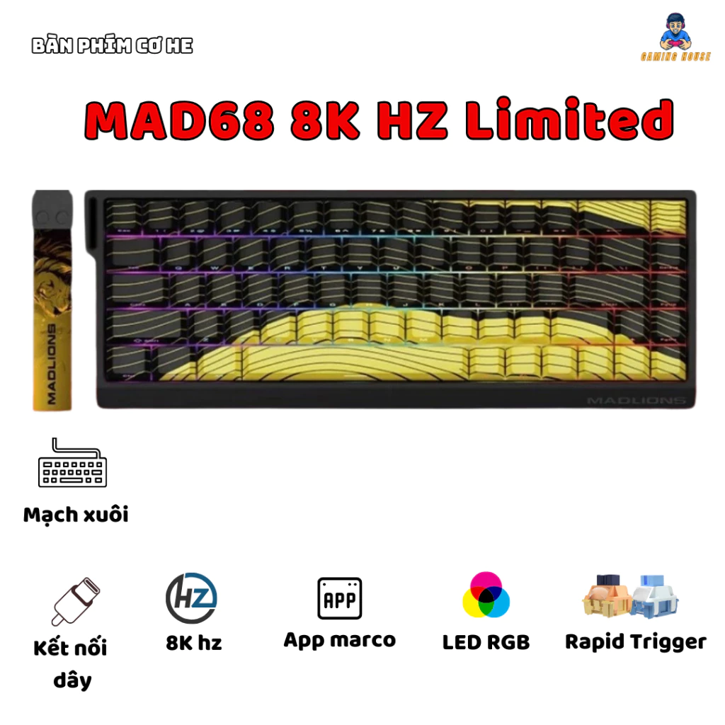 Bàn phím cơ gaming MAD68 Trục Từ Tính Magnetic Switch , Rapid Trigger , Led RGB Có APP , 8K poling Rate - Tặng móc