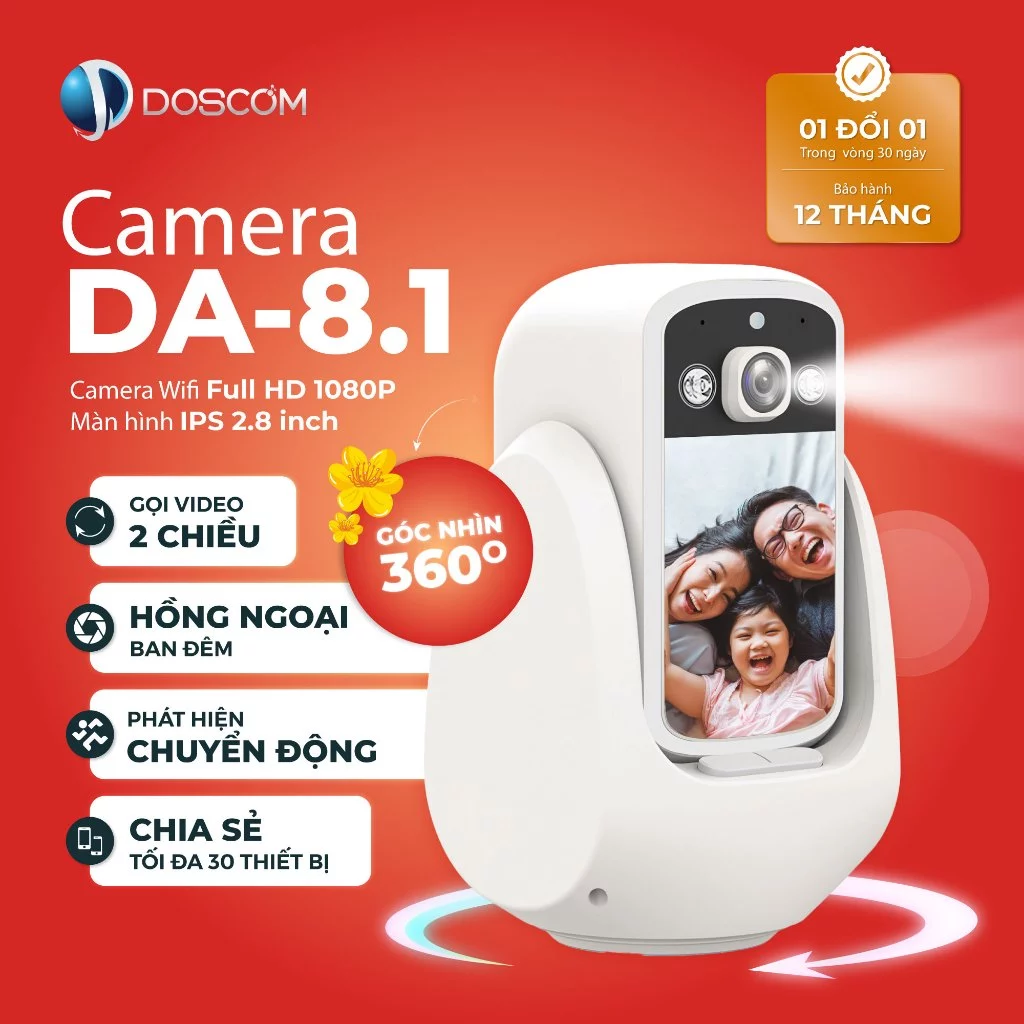 Camera DA8.1 DOSCOM 2K: Gọi Video 2 Chiều Màn Hình 2.8 Inch