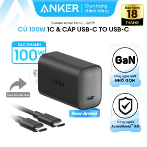 [LIVE] Bộ sạc Anker Nano GaN 100W GaN - 1 cổng USB-C - Kèm Cáp sạc 1.8m USB-C có thể sạc laptop, hỗ trợ PPS 2.0 - B267