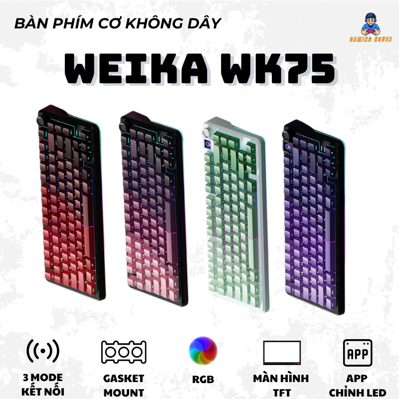 Bàn phím cơ không dây Weika WK75 - 3 mode kết nối - Led RGB - Màn hình TFT - Hỗ trợ app chỉnh led - Hotswap 5 pin