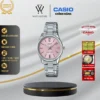 Đồng Hồ Casio Nữ LTP-V005D-4BUDF Màu Hồng Kim Bạc Dạ Quang Kính Khoáng 28.2mm Chống Nước Dây Kim Loại Không Gỉ
